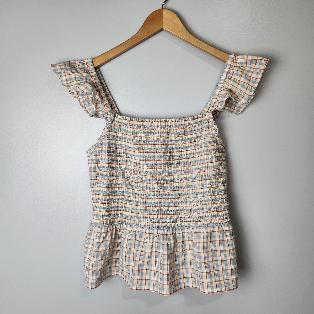 Madewell Seersucker Lucie Smocked Peplum - Picture 3 of 6